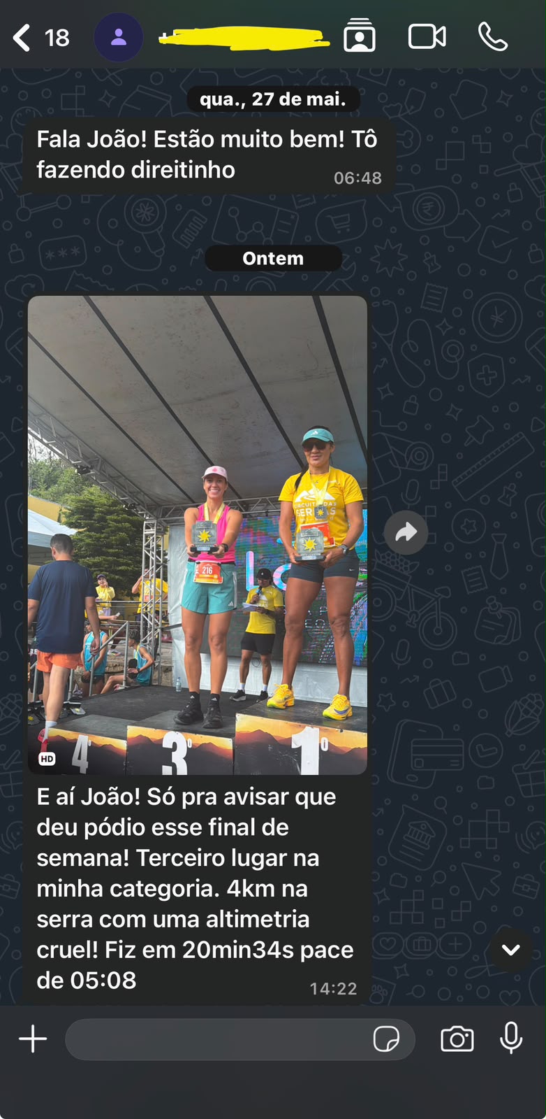 Depoimento real enviado pelo WhatsApp