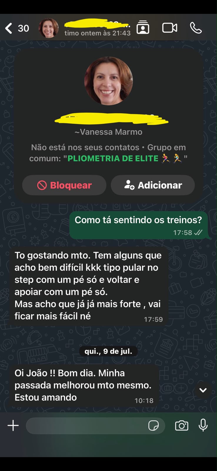 Depoimento real enviado pelo WhatsApp
